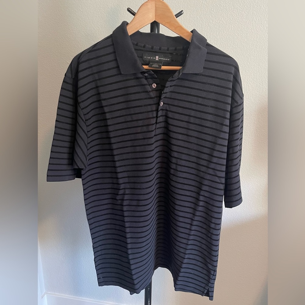 Tiger Woods / Nike - Black striped golf polo. Size large.
